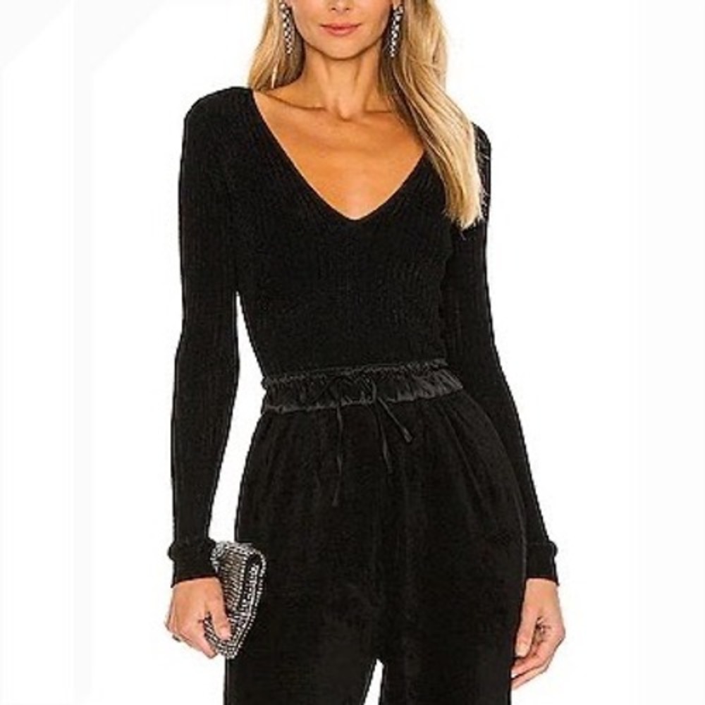 Ronny Kobo Talma Chenille Bodysuit Womens Medium Black‎ V Neck Night Out Luxe